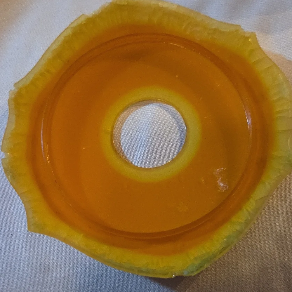 Vanity Powder Box/ Hair Reciever . Amber Glass With Celluloid Lid Vintage